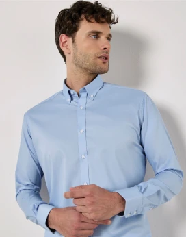 Kustom Kit Slim Fit Long Sleeve Stretch Oxford Shirt